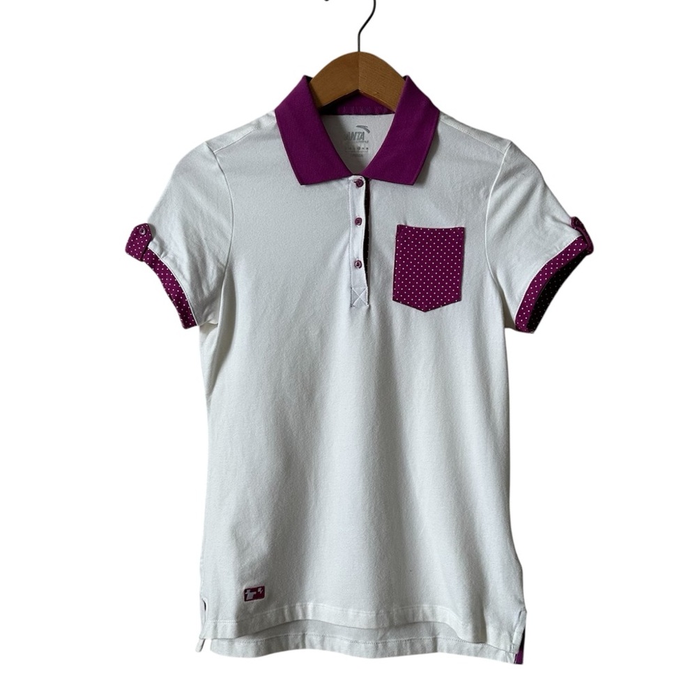 Girls White Purple Polka Dot Polo Shirt XL